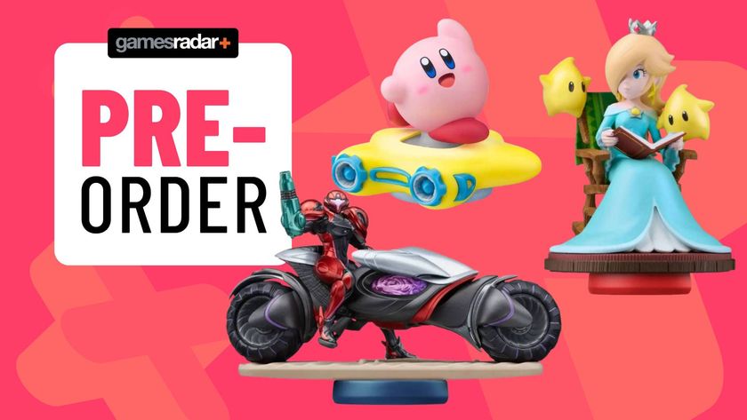 Image of a Metroid, Kirby and Princess Rosalina amiibo sitting on top of a pink GamesRadar+ background. 