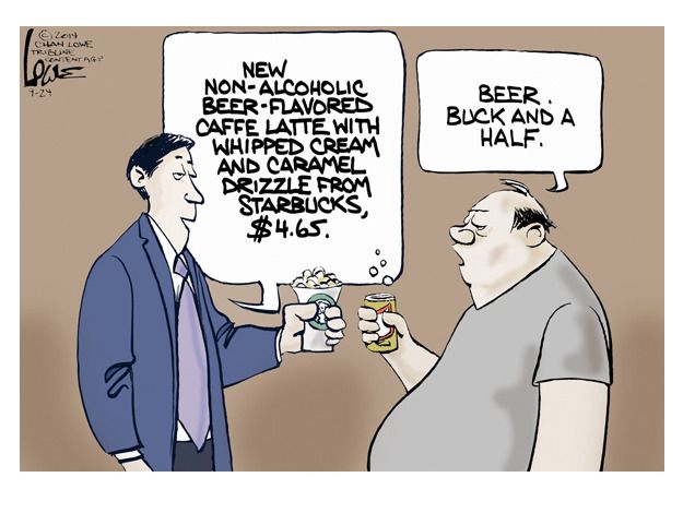 Editorial cartoon Starbucks coffee beer food