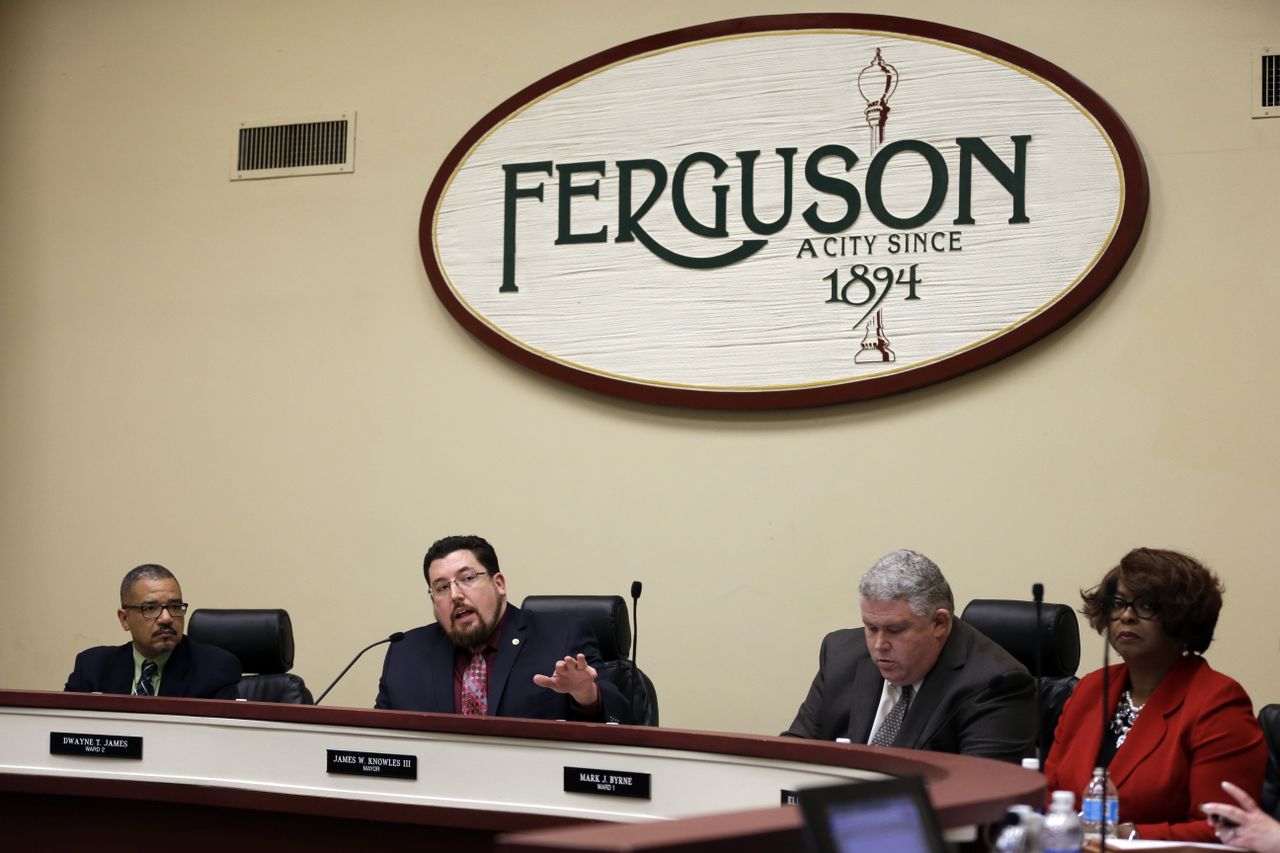 Ella Jones with Ferguson council members in 2016.