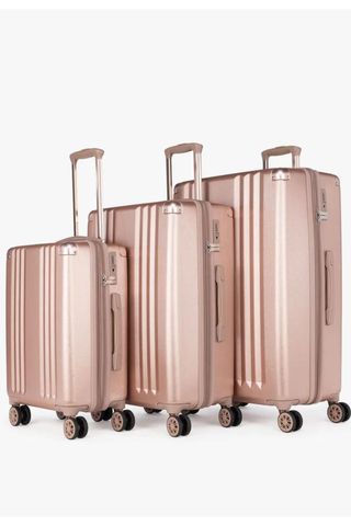 rose gold three piece luggage set