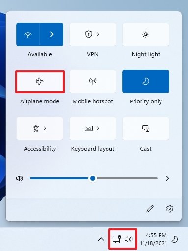 Quick Settings enable Airplane mode