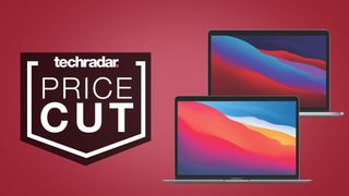 Apple MacBook Air and Apple MacBook Pro on red background