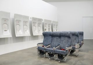 Installation view of Isa Genzken's untitled installation featuring salvaged plane parts