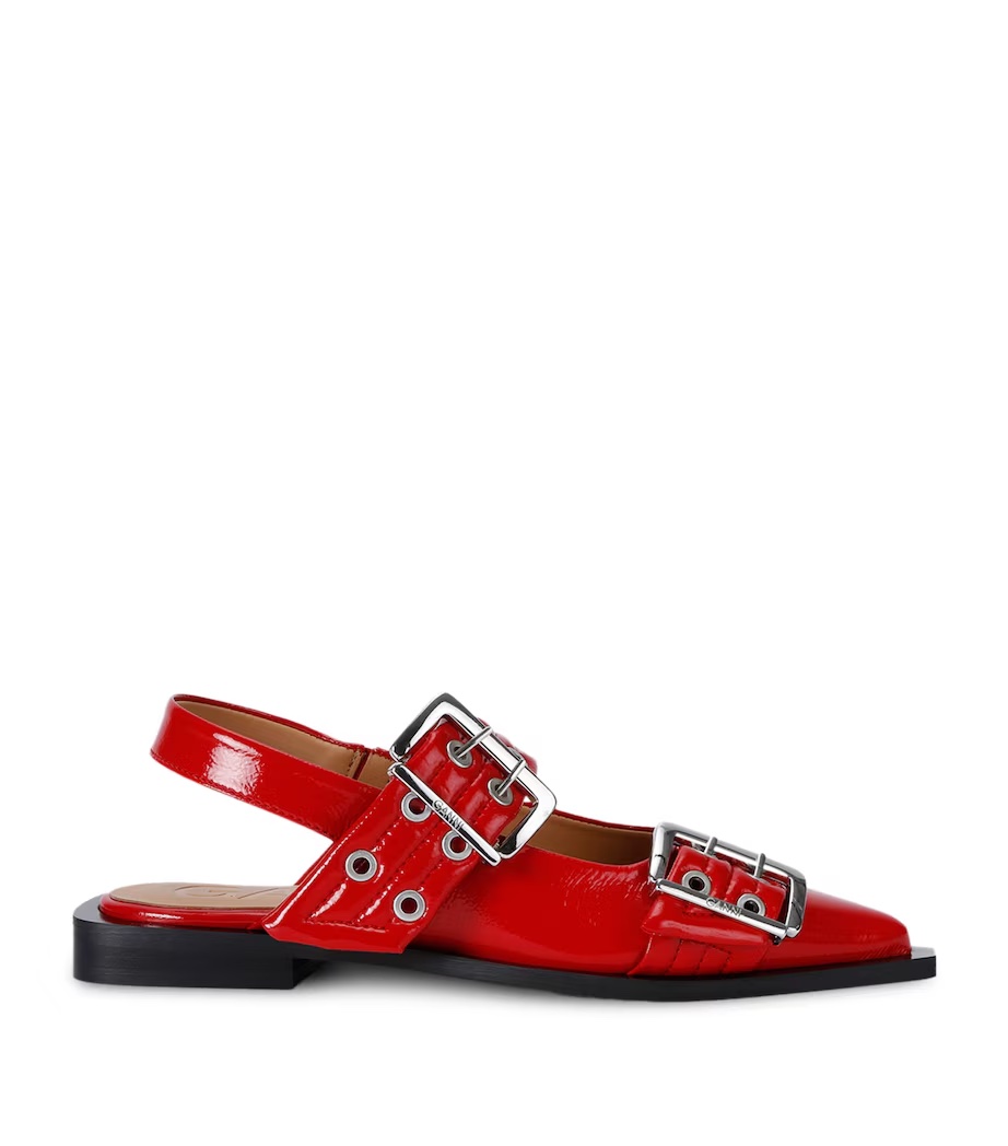 Red Feminine Buckle Ballerinas