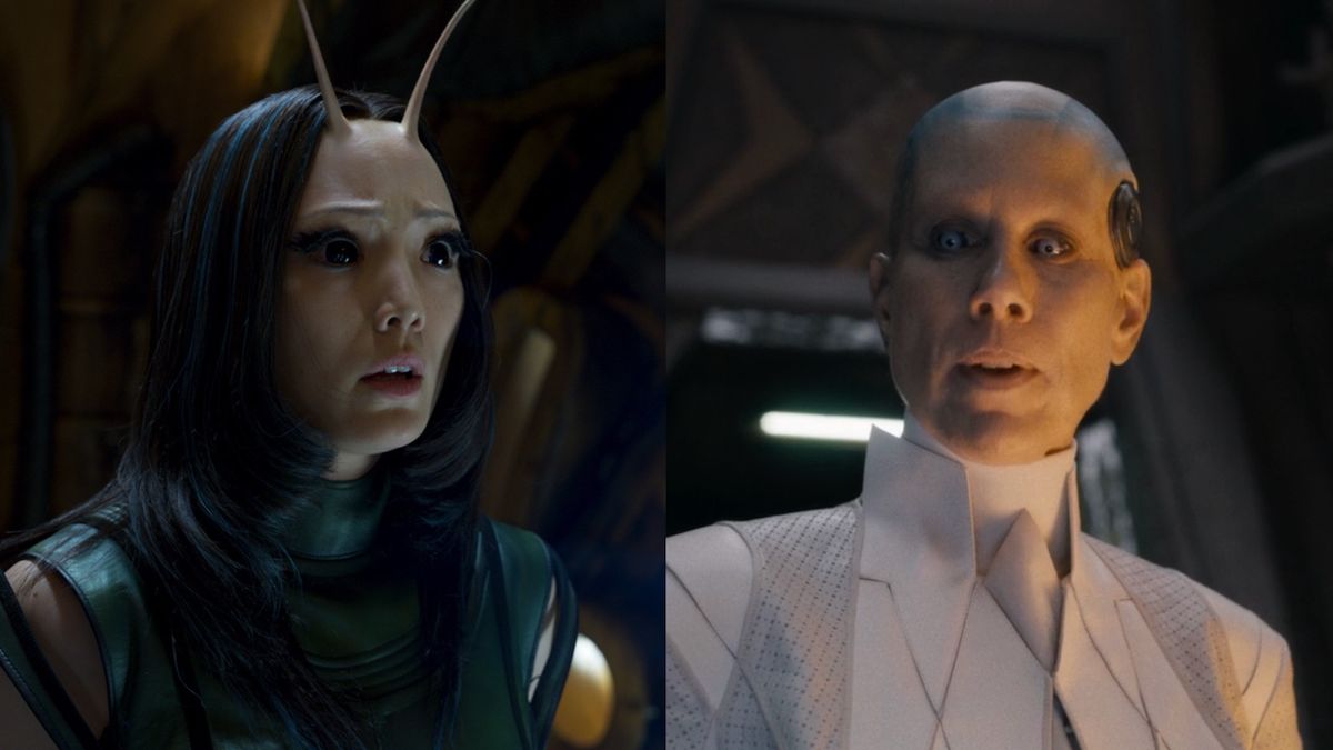 Pom Klementieff as Mantis and Miriam Shor as Recorder Vim