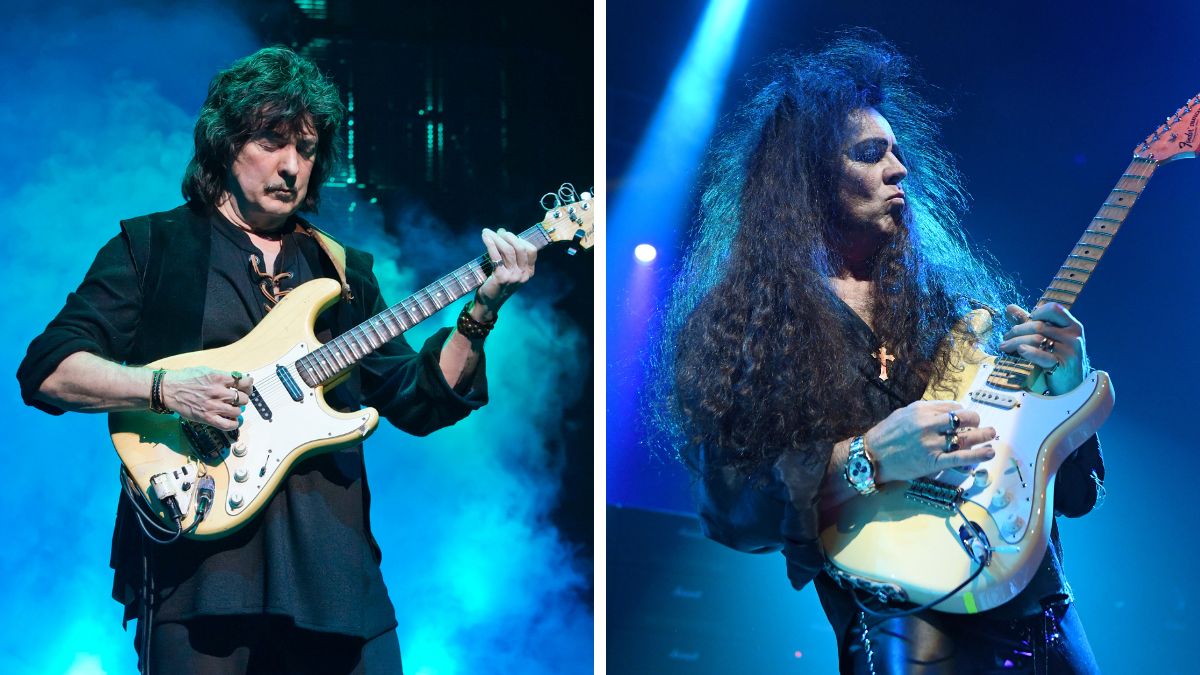 Left&ndash;Ritchie Blackmore performs live on stage during a concert at the Velodrom in 2018 in Berlin, Germany; Right&ndash;Yngwie Malmsteen performs during the Generation Axe show in 2018 in Las Vegas, Nevada