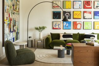 8 Harbord Square living space with green sofa