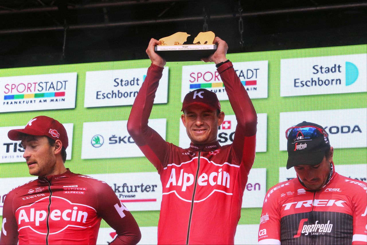 Rick Zabel, Alexander Kristoff and John Degenkolb on the podium in Frankfurt
