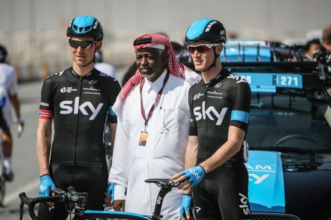 Sky riders pose with one of the organizers of the race.