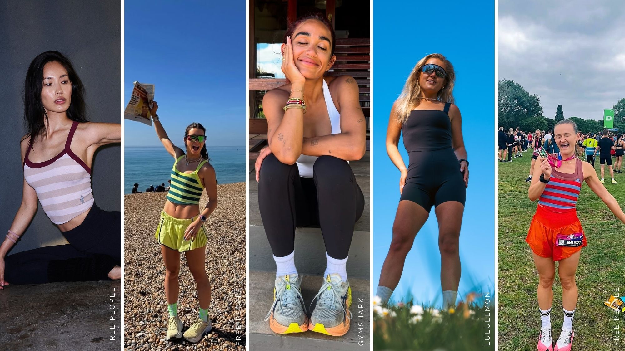 composite of five models wearing exercise camis