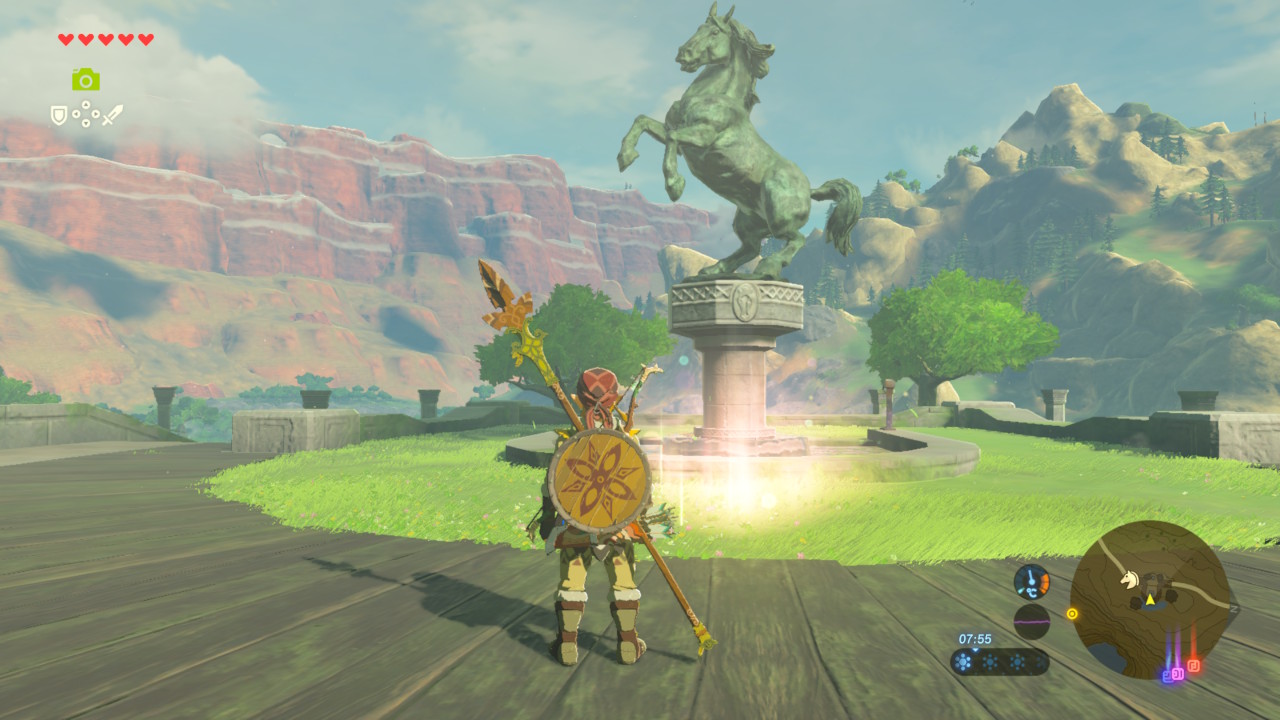 Sanni Dinh Park Ruins Collection Link next to the Horse with Breath of the Wild statue