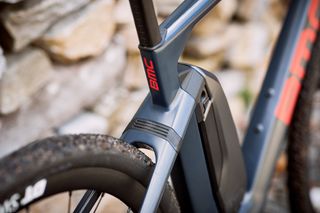 Comfort is boosted by this dampener on the stays, which provides 10mm of travel. Also note the D-shape seat post which can flex to further add comfort