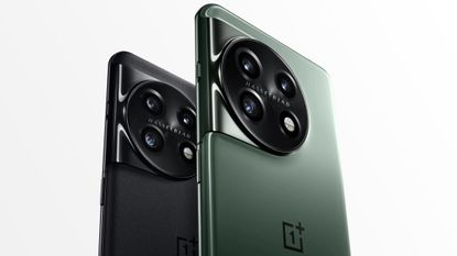Close-up of camera block on back of OnePlus 11