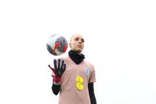 Ellie Roebuck of England during a training session at St George's Park on October 24, 2023 in Burton upon Trent, England.