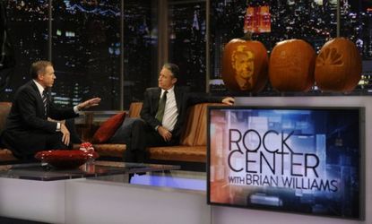Brian Williams' primetime news magazine show, "Rock Center," debuted on Halloween night, and featured an interview with guest Jon Stewart.
