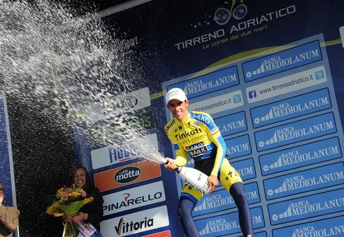 Alberto Contador (Tinkoff-Saxo) celebrates his dominant performance on stage 5 of Tirreno-Adriatico