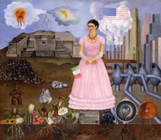Frida Kahlo self-portraiton the Border between Mexico and the United States of America, Frida Kahlo, 1932 © Modern Art International Foundation (Courtesy María and Manuel Reyero)