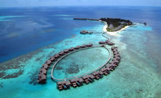 Areal view of hotel in Maldives