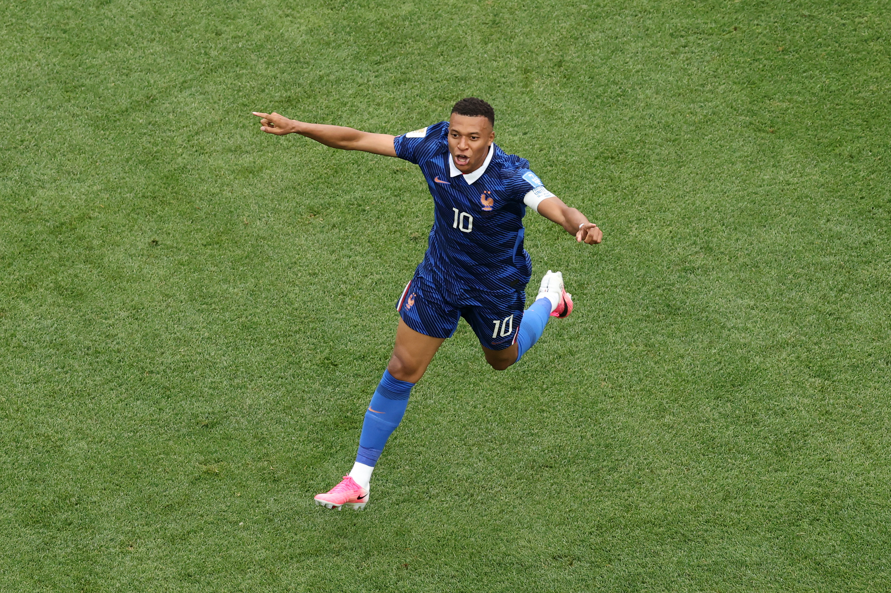 Kylian Mbappe celebrates scoring his team's first goal during the FIFA World Cup 2026 Group I match between France and Iraq at Philadelphia Stadium on June 22, 2026 in Philadelphia, Pennsylvania