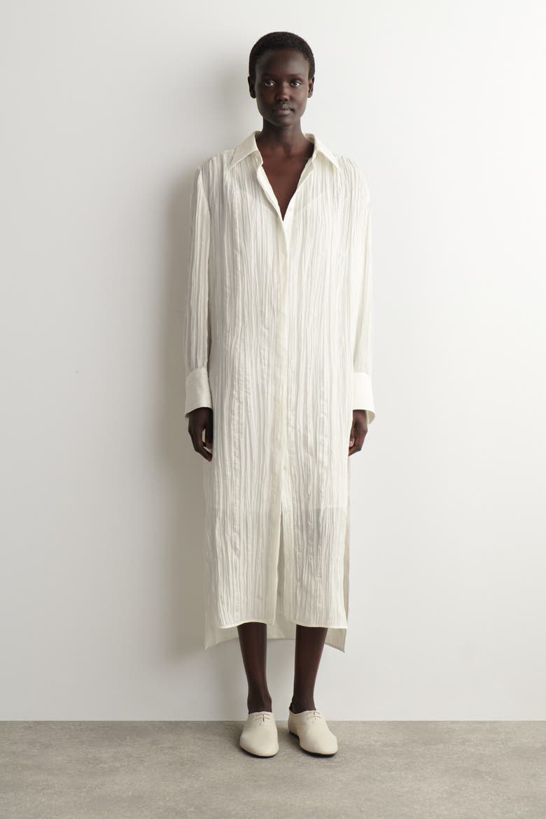 Crinkled-Silk Midi Shirt Dress