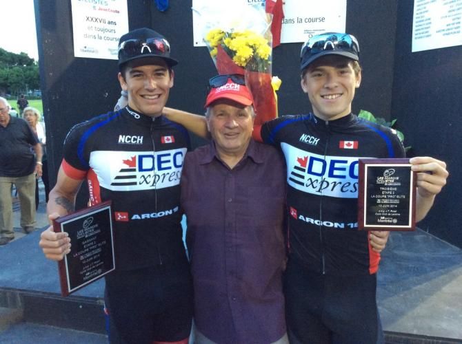 Jacob Restall and Ben Perry celebrate first and third at the Mardis Lachine