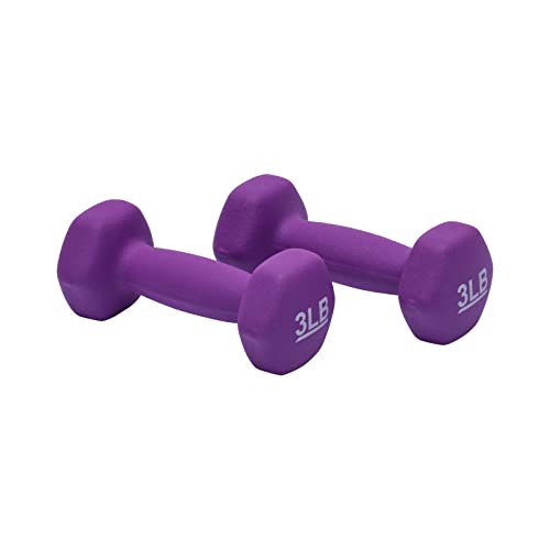 Amazon Basics Neoprene Dumbbell Hand Weights, Easy to Grip, 3 Pounds, Purple, Pair