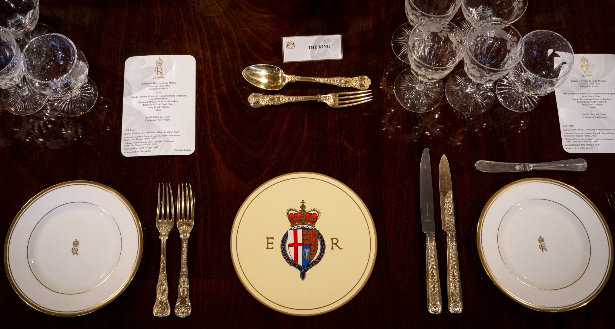 The King's place setting on a table
