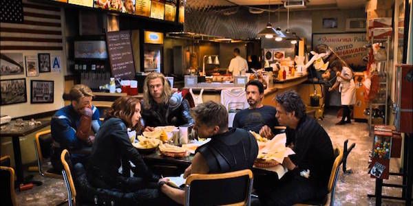 The Avengers eating shwarma