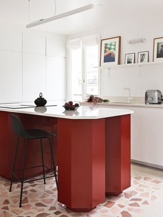 A red kitchen island