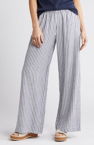 Stripe Wide Leg Linen Blend Pants