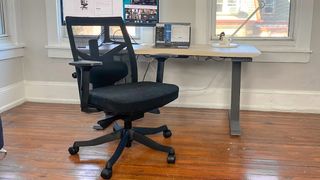 An office chair in a home office