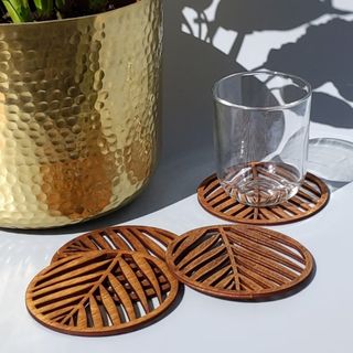 Leaf pattern wooden coasters