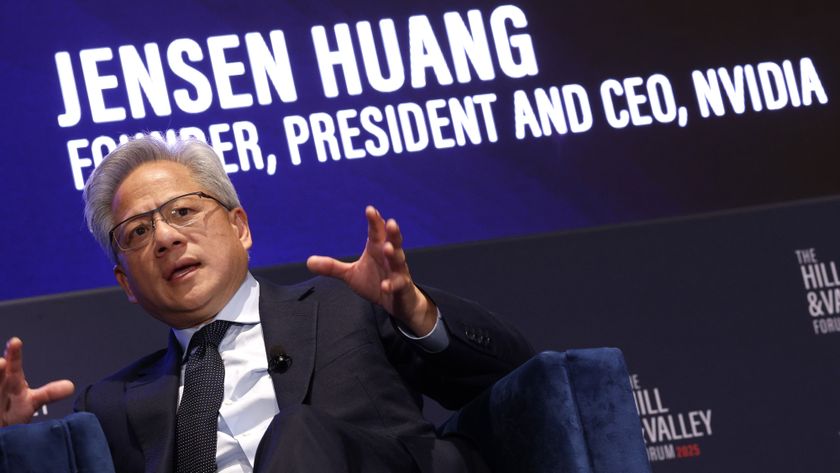 President and CEO of Nvidia Jensen Huang speaks on AI at the return of American manufacturing at the Hill and Valley Forum at the U.S. Capitol on April 30, 2025 in Washington, DC.