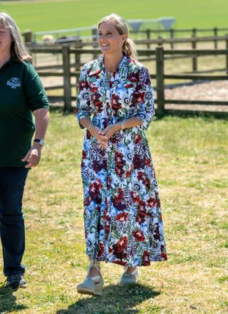 Sophie, Countess of Wessex wearing a floral maxi dress and Espadrilles