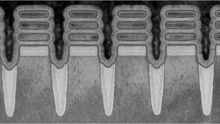 2 nm technology as seen using transmission electron microscopy. 2 nm is smaller than the width of a single strand of human DNA. Courtesy of IBM.
