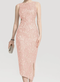 Column Scoop Tea-Length Lace Cocktail Dress in Pearl Pink, $109 (£85) | JJ's House