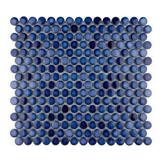 A square of blue penny style mosaic tiles