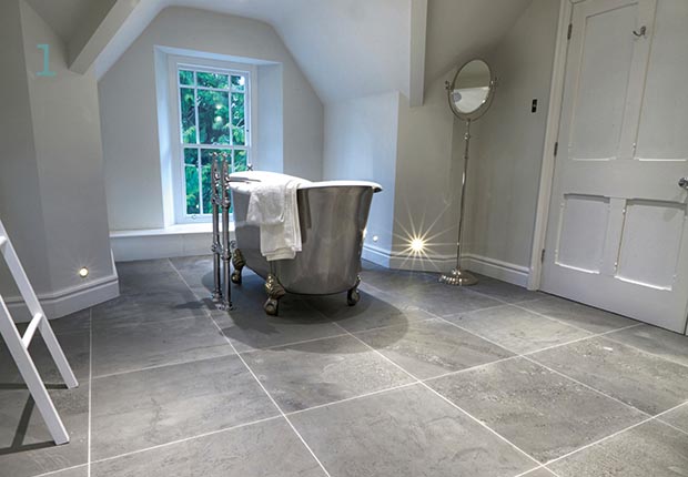 Burlington Stone's Brandy Crag Silver honed tiles