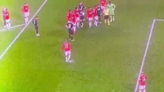 Alejandro Garnacho scuffing the penalty spot while playing for Manchester United against Copenhagen