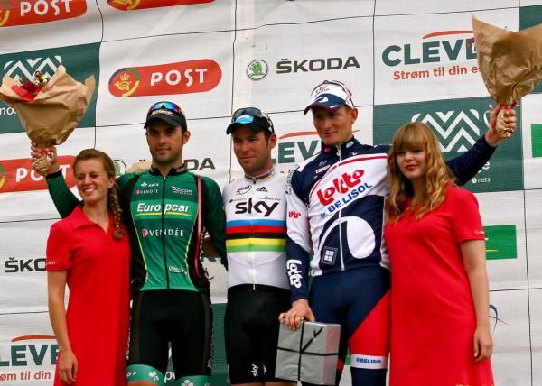 The top three on the final stage: Matteo Pelucchi, Mark Cavendish and Andre Greipel