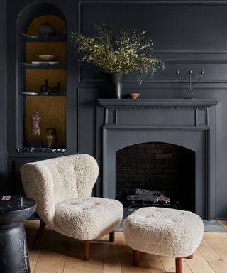 Faux shearling armchair with matching ottoman