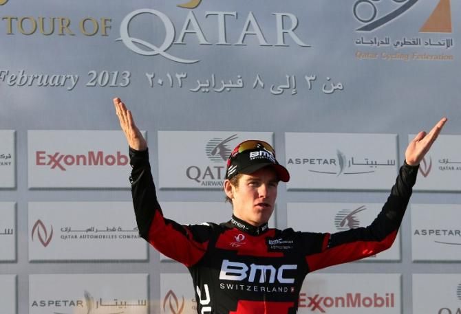 Brent Bookwalter (BMC) on the podium after winning stage 1 of the Tour of Qatar