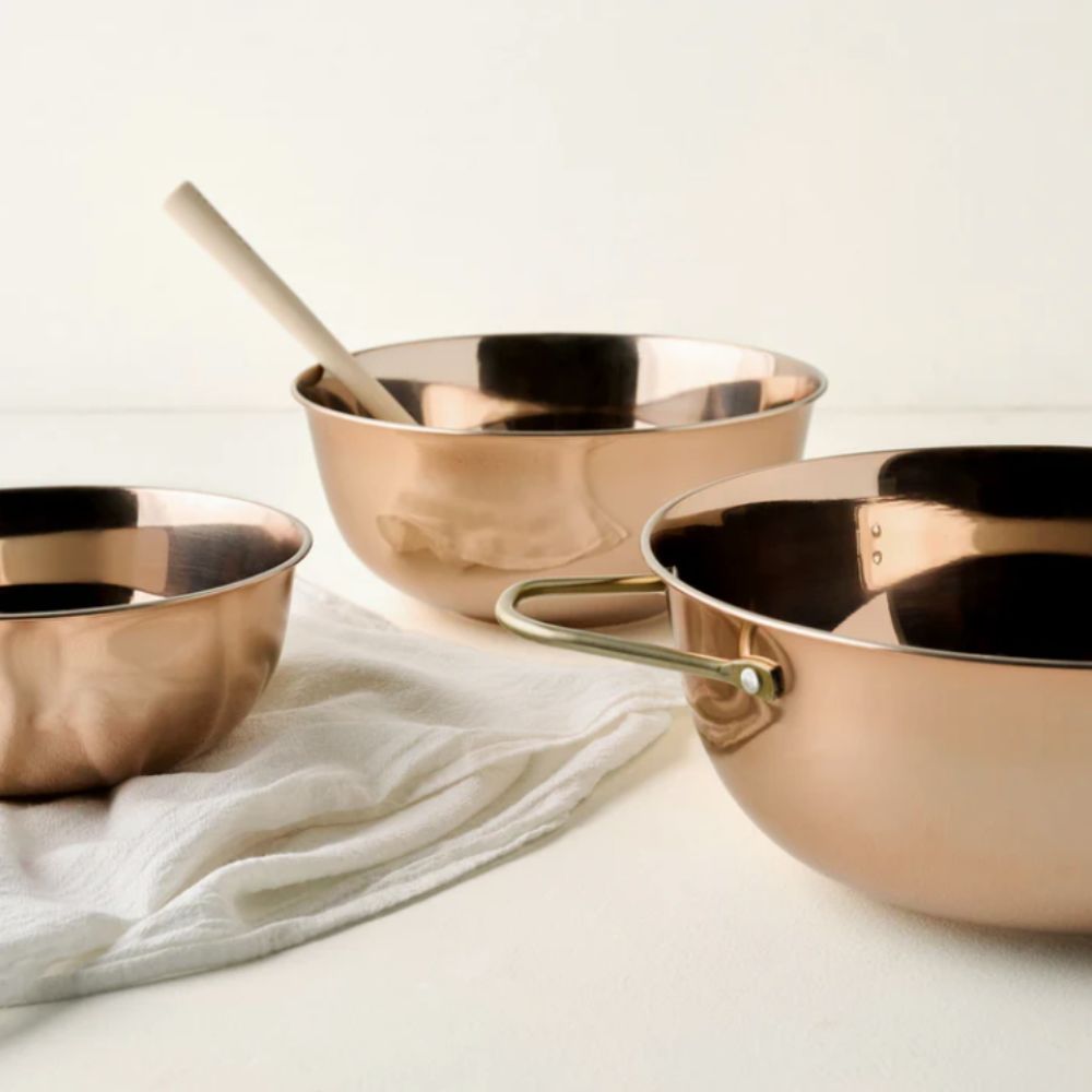 Set of three copper bowls