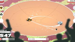 Battle tops pirouette around each other in a Slayblade arena.