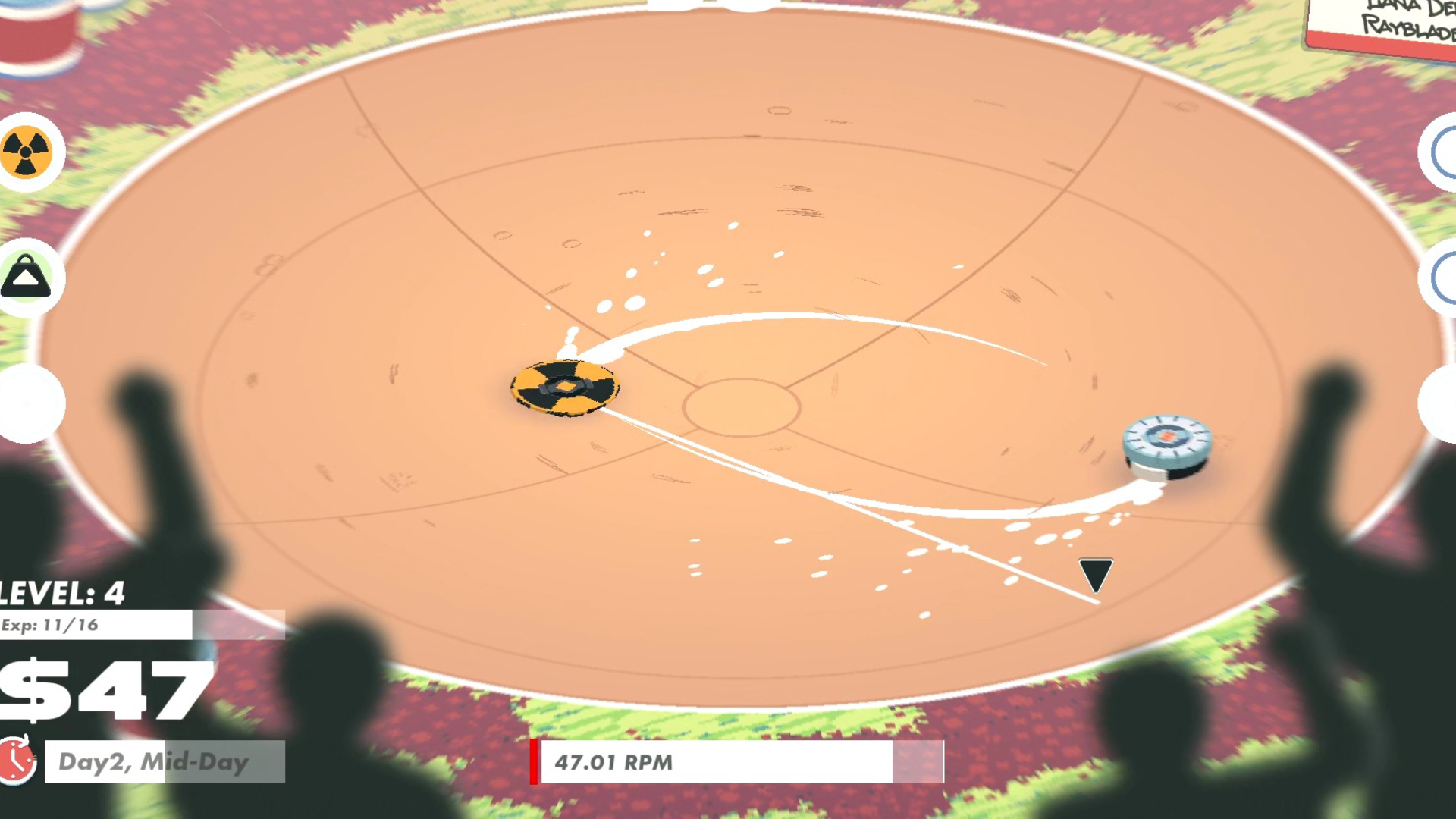 Battle tops pirouette around each other in a Slayblade arena.