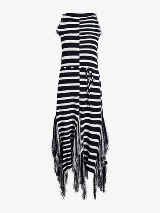 Proenza Schouler Yves Dress in Stripe Fringed Knit - Black/white | Proenza Schouler Official Site