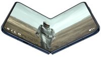 A semi-unfolded iPhone Duo with a character from Apple TV's Silo on screen wearing a space suit