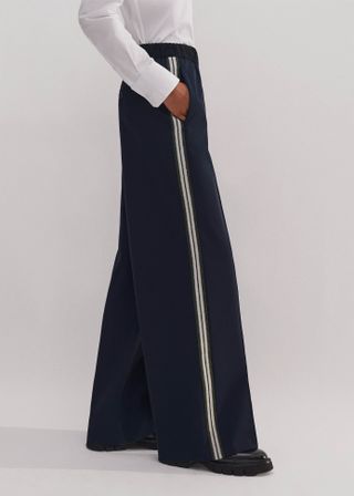 Regular Length Wide-Leg Side Stripe Track Pant