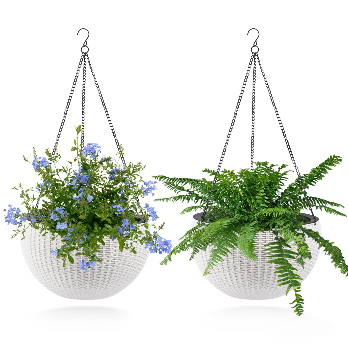 East Urban Home 13.4 Inch Rattan Inspired Self Watering Hanging Planter Large Capacity Root Rot Resistant Water Storage with Water Level Indicator Dual Use for Indoor and Balcony Decoration (Pack of 2) | Wayfair