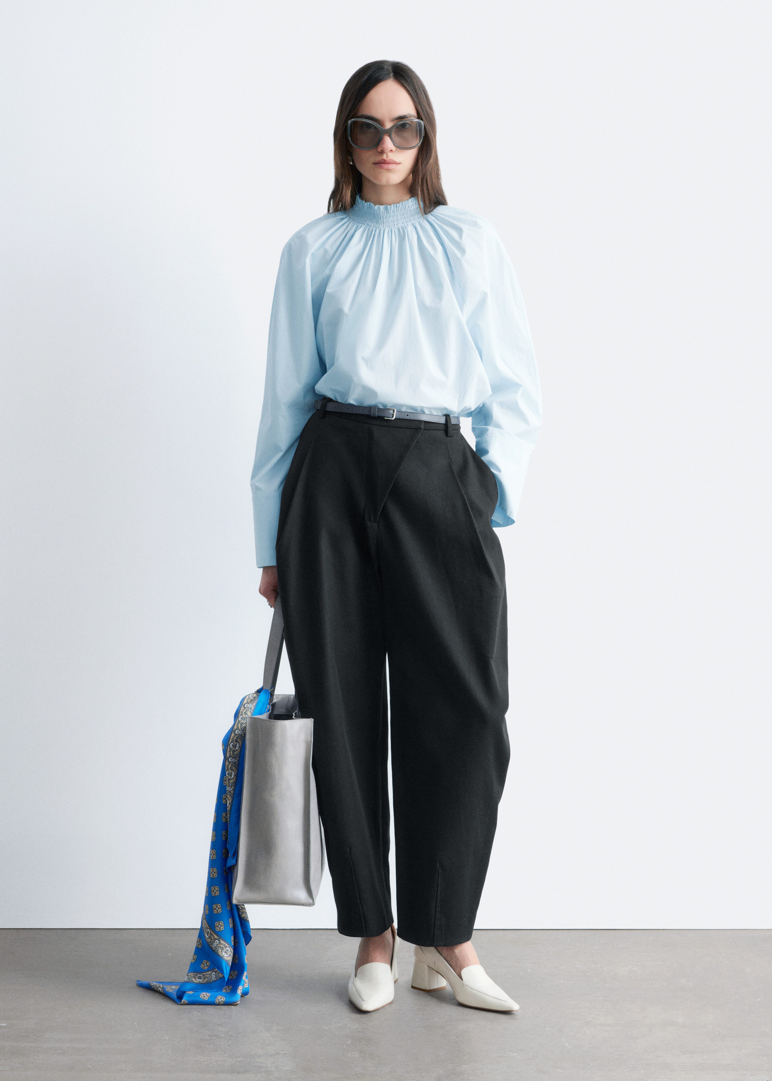 Gathered Stand-Collar Blouse